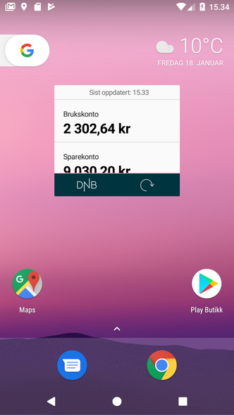 Slik ser saldo-widgeten ut på Android.