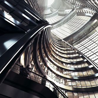Leeza Soho: Det er mange som vil bli støle i nakken etter å ha avlagt verdens høyeste atrium en visitt. Nesten 200 meter er det opp til glasstaket. Illustrasjon: Zaha Hadid Architects
