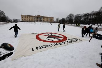 Demonstrasjon mot lagringen av gruveavfall i Repparfjorden foran Slottet i Oslo før helgen. Foto:  Gorm Kallestad / NTB scanpix