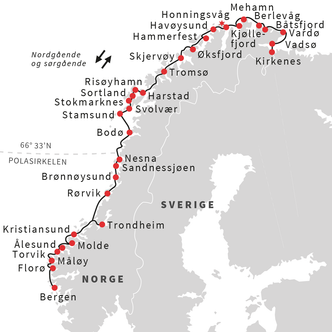 Kystruten. Illustrasjon:  Hurtigruten
