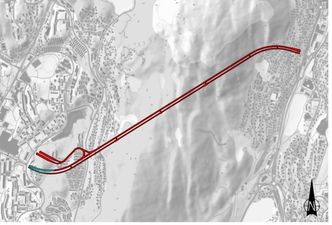 Tunnelløpene for de to tunnelen som vil gå fra Fyllingsdalen og Kristianborg ved Fjøsanger. Illustrasjon: Wenche Espeland