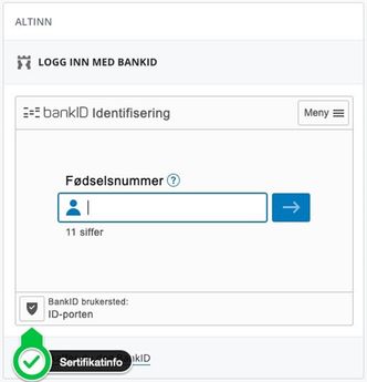 Bildet viser hvor sertifikatinformasjonen finnes i BankID-dialogen. Skjermbilde: Vipps