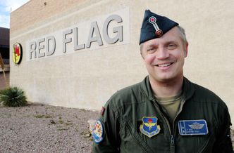 Oberstløytnant Martin Tesli på Nellis AFB under luftkampøvelsen Red Flag 2019 Foto:  Torbjørn Kjosvold / Forsvaret