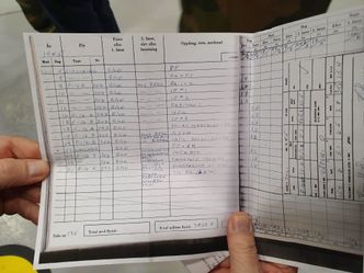 Dette er loggboka som viser Hans Magnus Lies flygning til Ørland 30.07.85, Foto:  Per Erlien Dalløkken