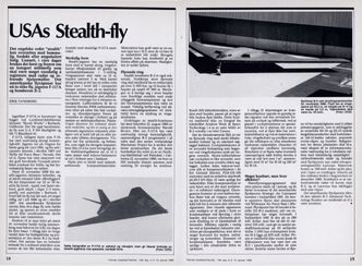 Artikkel om stealthflyene F-117 og B-2 i Teknisk Ukeblad 12. januar 1989, like etter utrullingsseremonien for B-2. Foto: TU Arkiv