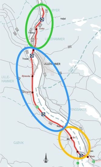 Strekningen Storhove-Øyer er den nordligste delen av Nye Veiers prosjekt E6 Moelv-Øyer. Illustrasjon: Nye Veier