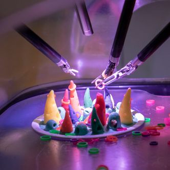 I stedet for vev og blodårer forgikk demonstrasjonen på Radiumhospitalet med gumistrikk. Foto:  Odd R. Valmot