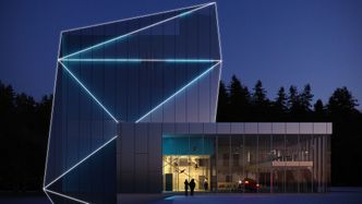 Vindtunnelbygg by night. Illustrasjon: Nordic Office of Architecture