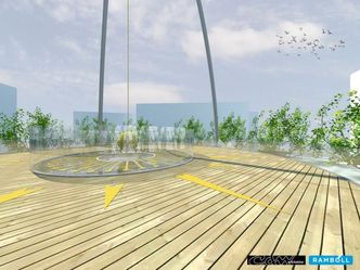 Den runde plattformen vil ha form som et kompass, og tanken er å sette opp figurer som blir veltet av den svingende blykulen etter hvert som svingningene endrer seg. Foto: Rambøll