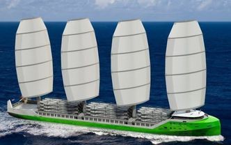 Ett av konseptene til det nederlandske selskapet Sailing Cargo: Et firemasters lasteseilskip med DynaRig. Illustrasjon: Sailing Cargo