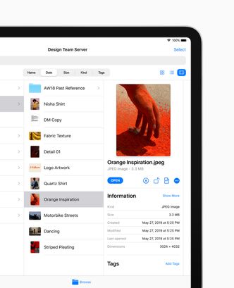 Filer-appen lar deg nå koble deg opp mot SMB-filservere, og kan også vise filer fra eksterne USB-enheter. Det er også en forhåndsvisningsfunksjon. Foto: Apple