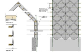 Detalj av metallplatene som vil dekke deler av fasaden. Ill: Tyin Tegnestue