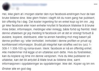 Slik ser en av versjonene av innlegget ut. Skjermbilde: Facebook