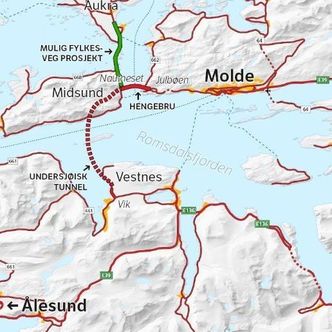 Oversiktskart over den planlagte E39-traseen. Ill:  Statens vegvesen