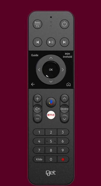 Fjernkontrollen til Get box har egen knapp for Netflix.