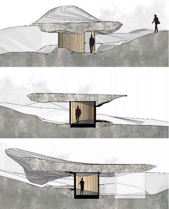 Snitt av bygningene som viser utformingen av taket. Ill: Arkitektfirma Helen & Hard/Tegmark