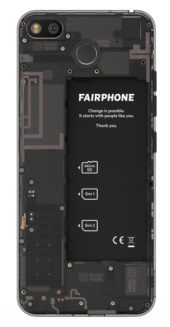 Det er plass til to SIM-kort, samt et MicroSD-minnekort. Foto: Fairphone