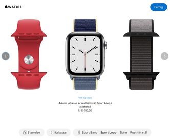 Via Apple Watch Studio kan du sette sammen en hvilken som helst kombinasjon av urkasser og reimer i ulike materialer. Dessverre er ikke keramikkurkasse og titan tilgjengelig i Norge.