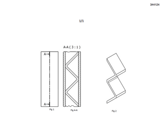Larssen har patentert en skistav med firkantet profil (fig1) og som er innvendig forsterket med en bølge- eller sikksakk-struktur (fig.2). Faksimile: Patentstyret