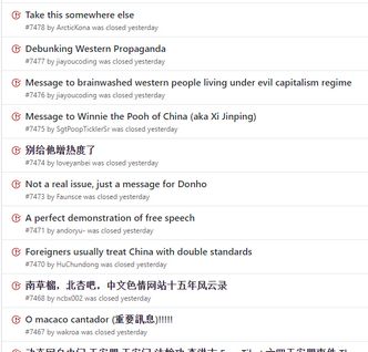Utdrag av diskusjonene om Kina på Github-profilen til Notepad++. Foto: digi.no