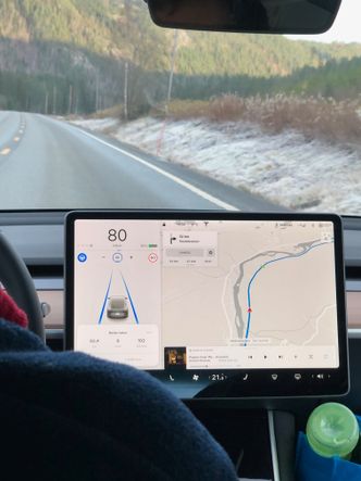 Skjermen viser en direkteanalyse av hva bilens sensorer ser.