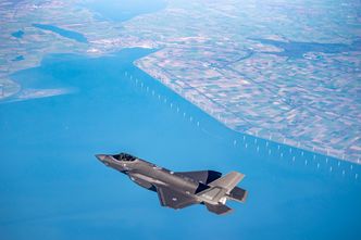 Det nederlandske F-35A-flyet AN-9 på vei til hjemmebasen Leeuwarden. Foto: Lockheed Martin