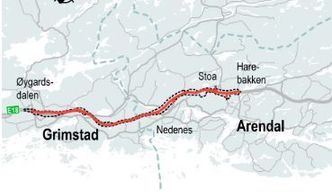  Den nye E18-strekningen mellom Arendal og Grimstad. Ill:  Nye Veier