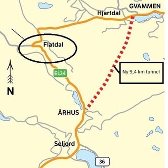 Den gamle E134-traseen blir fylkesvei når Mælefjelltunnelen åpnes for trafikk. Illustrasjon:  Statens Vegvesen/Veier24