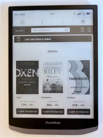 Norlis ebok-butikk er standard på Inkpad X-modellene som selges i Norge. Den er integrert med Bokskya, så du kan laste ned bøker du har kjøpt i andre norske ebok-butikker. Foto:  Kurt Lekanger