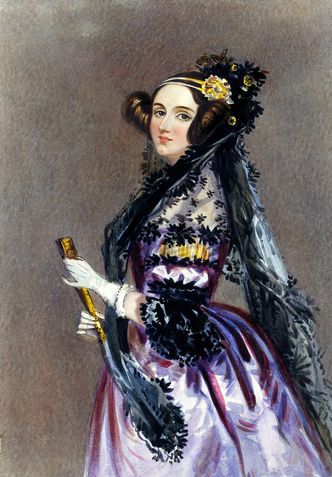 Augusta Ada King, Countess of Lovelace, 1815–52, var en engelsk matematiker. Hun regnes som den første som så at en mekanisk computer hadde muligheter ut over ren kalkulasjon. Lovelace var også den første som utarbeidet en algoritme som kunne brukes. Illustrasjon: Alfred Edward Chalon/Wikipedia