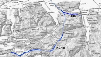 K2-traseen går over Aurskogfjellet, i stedet for langs Svarløkvatnet lenger vest. Ill: Statens vegvesen