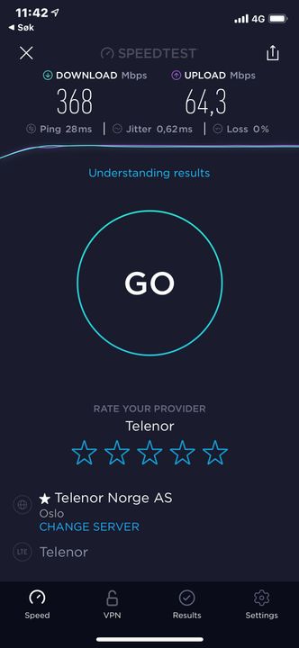 Ingenting å si på hastigheten når man er nesten alene i mobilnettet i Holmenkollen. Foto:  Bjørn Amundsen, Telenor