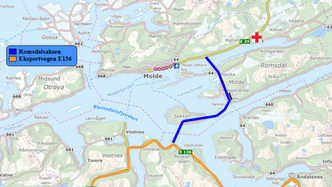 Romsdalsaksjen, slik tilhengerne ønsker at vegtraseen skal bli. Ottesen mener teknologien hans kan brukes på flytebrua fra øya Sekken til fastlandet. Illustrasjon: Romsdalsaksen AS