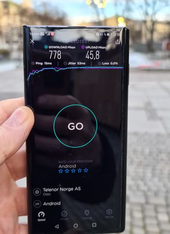 Tregeste test: Selv den tregeste målingen på 5G var veldig rask. Foto: Odd Richard Valmot