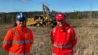 Prosjektleder Ole-Petter Jensen i Skanska og byggeleder Pål-Steinar Karlsen i Statens vegvesen, skal samarbeide tett i byggeperioden for ny E16 i Jevnaker kommune. Foto: Per Kollstad/Statens vegvesen
