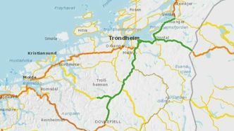 De grønne strekningene er veiene i kontrakten til og med høsten 2023. Skjermbilde: Statens vegvesen