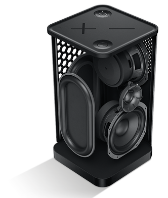 Slik er høyttalerelementene plassert. De avlange elementene er ikke høyttalerelementer, men passive bassradiatorer. Foto: Ultimate Ears