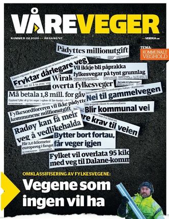 Våre Veger tok opp problemstillingen med omklassifisering av veier fra fylkene til kommunene i sin utgave nr 2 i år. Faksimile:  Våre Veger