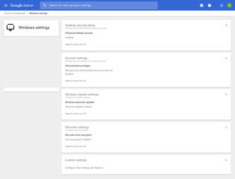 Noen av Windows 10-innstillingene i adminkonsollen i G Suite. Klikk på bildet for å se større versjon. Skjermbilde: Google