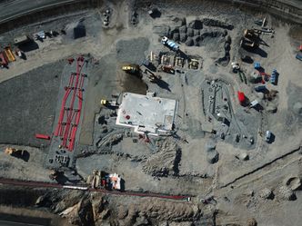 Luftfoto av de pågående arbeidene på Langrønningen i Bamble. Foto:  Circle K Norge AS