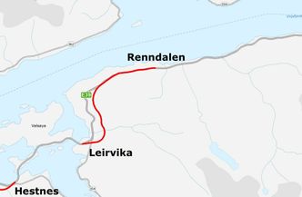 Kartet viser hvordan nyveien kommer til å gå i forhold til dagens trasé. Illustrasjon:  Statens vegvesen