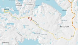 Den røde sirkelen markerer Riselva bru. Illustrasjon: Troms og Finnmark fylkeskommune