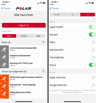 Segmenter du har merket som favoritter i Strava-appen vil kunne synkroniseres med Polar Flow-appen – og videre til klokken. Det er også integrasjon mot andre tredjeparts treningsapper og -tjenester.
