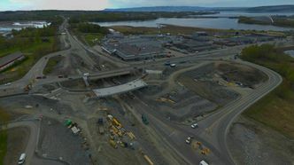 Området ved Åkerskrysset og Åkersvika slik det så ut i mai 2019. Foto: Rune Kjøs/Nye Veier
