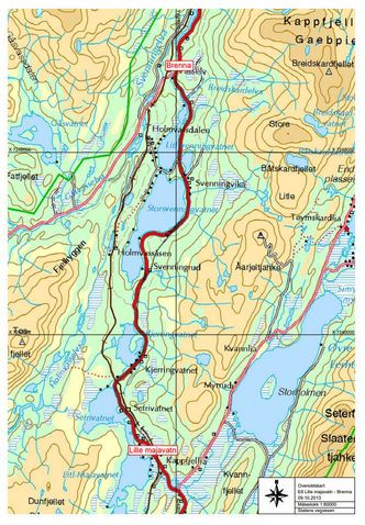 Kart over strekningen. Illustrasjon: Statens vegvesen
