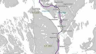 Brua over Langenuen vil få et spenn på 1200 meter, og binde sammen øyene Tysnesøy og Stord. Ill: Statens vegvesen