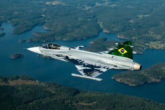 Jomfruferden med den første brasilianske Gripen E for snart et år siden. Foto:  Linus Svensson