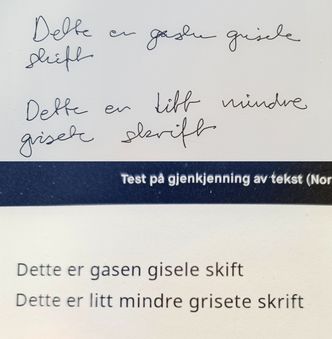 God tekstgjenkjenning: Tekstgjenkjenningen er overraskende god. Den aller mest grisete skriften er det umulig å forstå, men det ser faktisk ut som algoritmen har tenkt riktig. Her må man være forfatter selv for å ha mulighet til å skjønne hva det står, og da i sammenheng med resten av teksten. Foto: Odd Richard Valmot