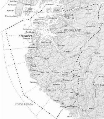 Kartet viser hvilken del av Rogaland som omfattes av elektrokontrakten. Ill:  Rogaland Fylkeskommune