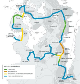 Det er den strekningen som er med oransje, som nå skal bygges ut. Foto:  Bussveien